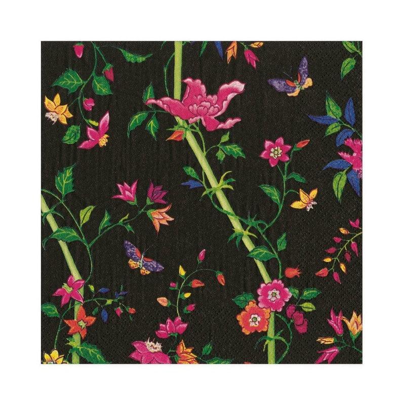caspari Sprigged Silk Paper Luncheon Napkins in Black - 20 Per Package