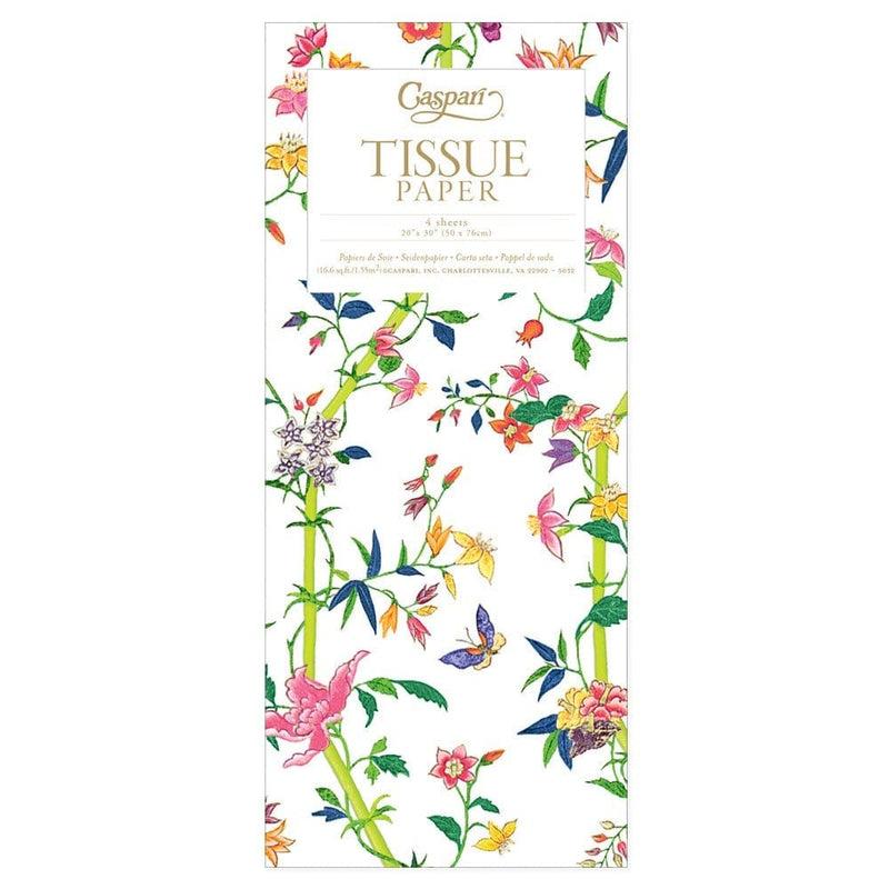 caspari Sprigged Silk Tissue Paper in White - 4 Sheets Included