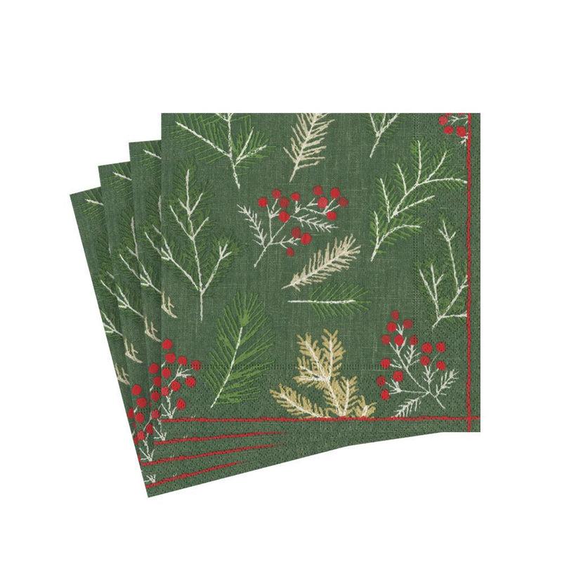 caspari Sprigs and Berries Paper Cocktail Napkins in Evergreen - 20 Per Package