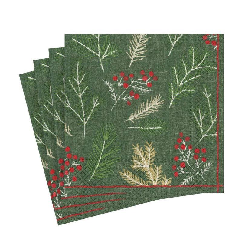 Caspari Sprigs And Berries Paper Luncheon Napkins In Evergreen - 20 Per Package