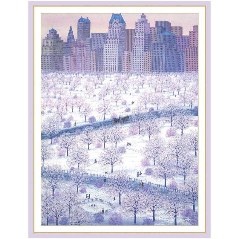 caspari Spring Snow Over Central Park Large Boxed Christmas Cards - 16 Cards and 16 Envelopes