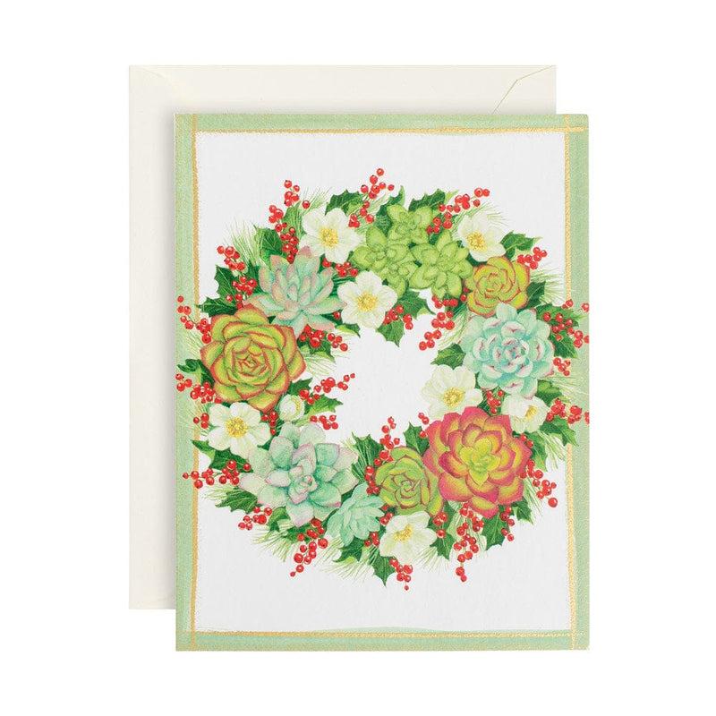 caspari Succulent Wreath with Berries Boxed Christmas Cards - 15 Cards & 15 Envelopes