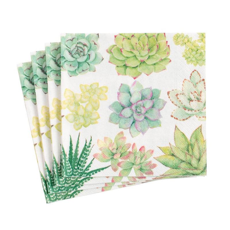 Caspari Succulents Paper Cocktail Napkins - 20 Per Package