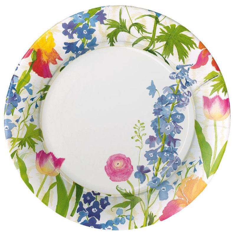 Caspari Summer Garden Paper Dinner Plates In White - 8 Per Package