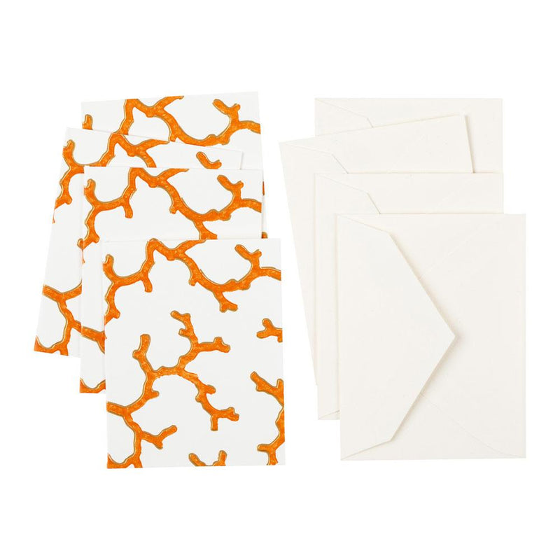 Caspari The Coral Sea Gift Enclosure Cards In Ivory - 4 Mini Cards & 4 Envelopes