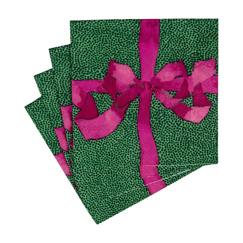 Caspari Tied With A Bow Green & Plum Cocktail Napkins - 20 Per Package
