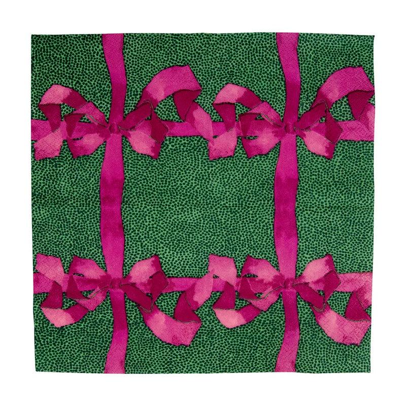 Caspari Tied With A Bow Green & Plum Cocktail Napkins - 20 Per Package
