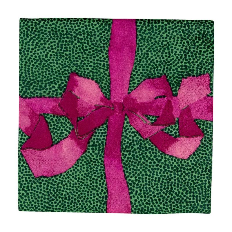 caspari Tied With A Bow Green & Plum Cocktail Napkins - 20 Per Package