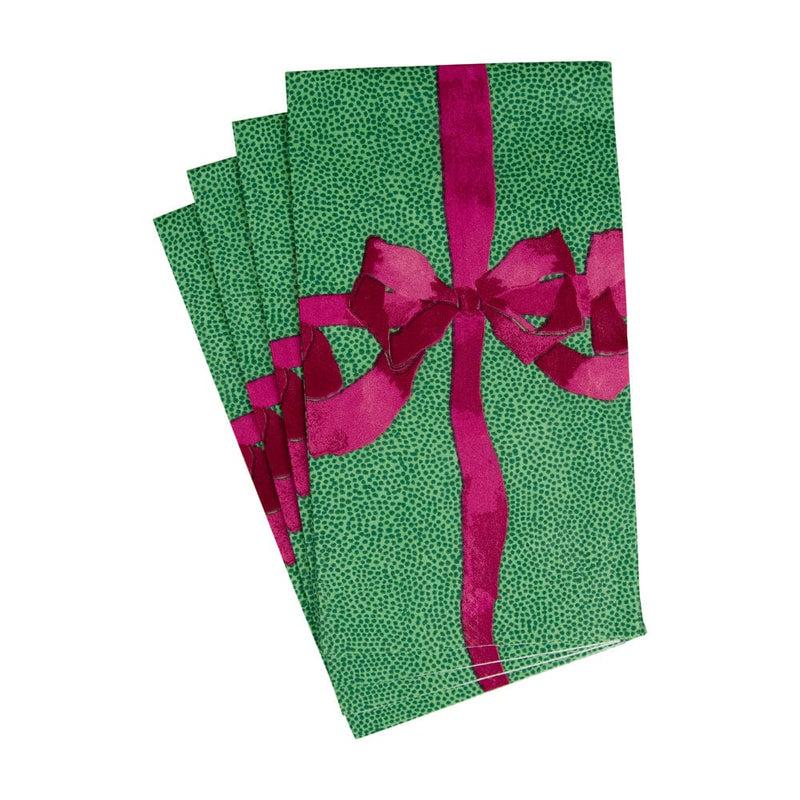 Caspari Tied With A Bow Green & Plum Guest Towel Napkins - 15 Per Package
