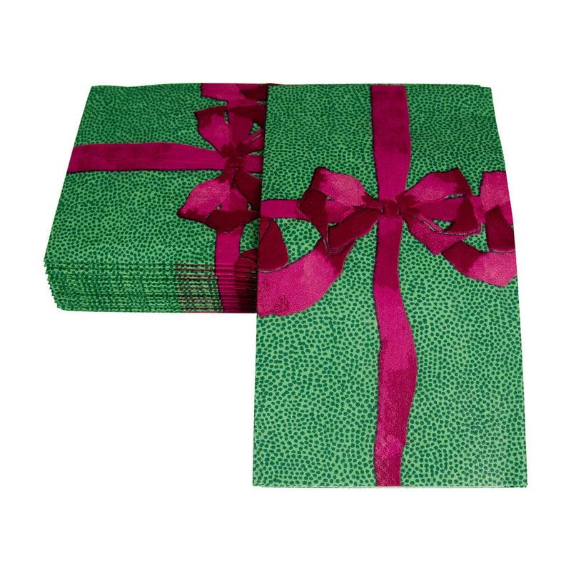 Caspari Tied With A Bow Green & Plum Guest Towel Napkins - 15 Per Package