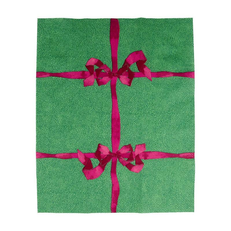 Caspari Tied With A Bow Green & Plum Guest Towel Napkins - 15 Per Package