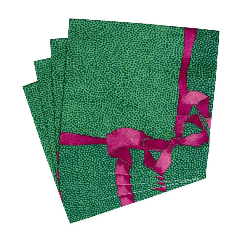 Caspari Tied With A Bow Green & Plum Luncheon Napkins - 20 Per Package