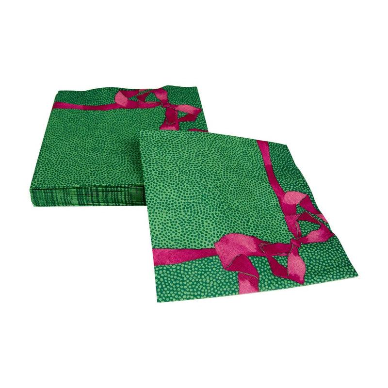 Caspari Tied With A Bow Green & Plum Luncheon Napkins - 20 Per Package