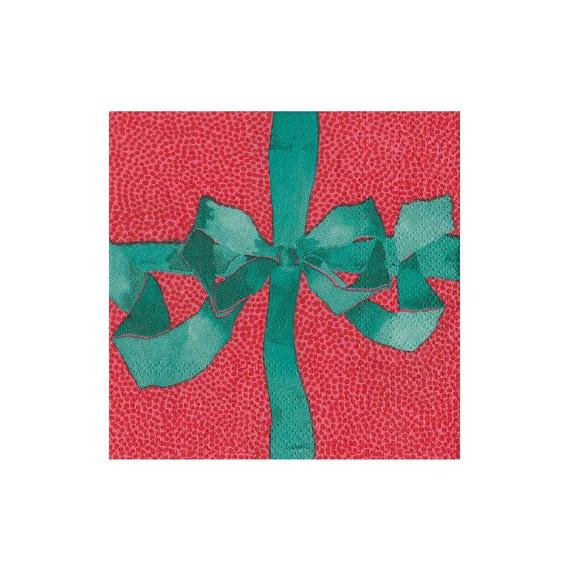 caspari Tied With A Bow Red & Spruce Boxed Cocktail Napkins - 40 Per Box