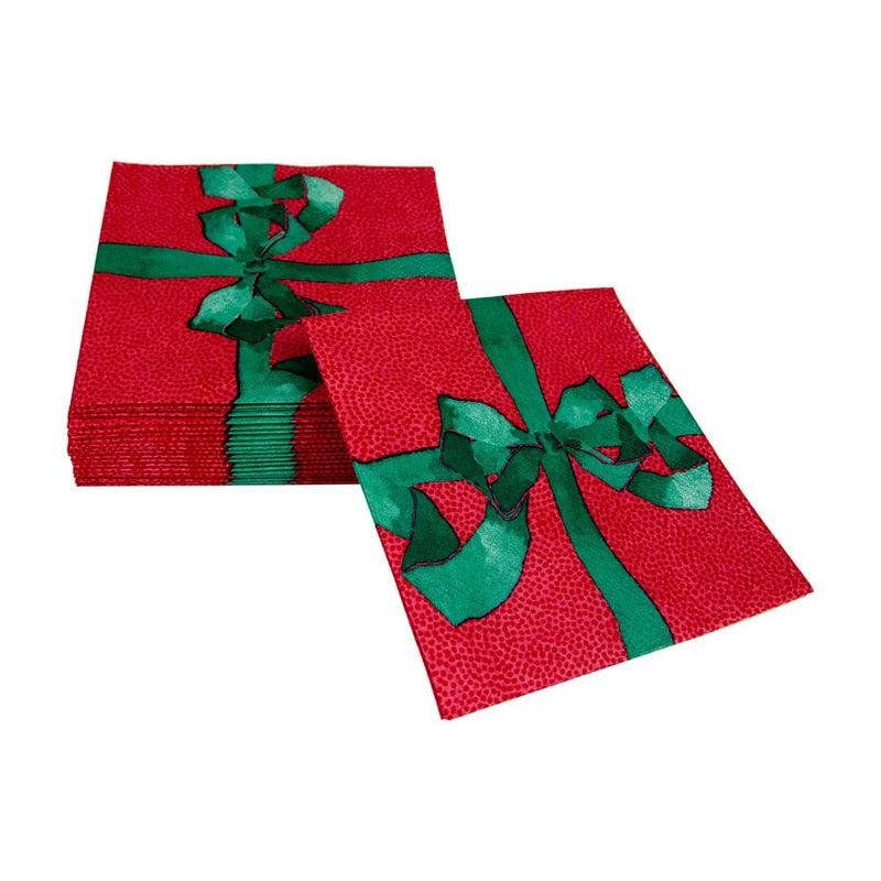 Caspari Tied With A Bow Red & Spruce Cocktail Napkins - 20 Per Package