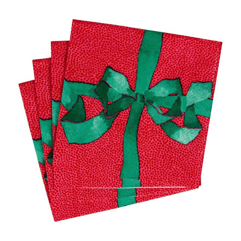 caspari Tied With A Bow Red & Spruce Cocktail Napkins - 20 Per Package