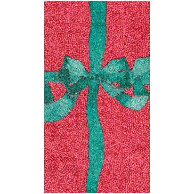 caspari Tied With A Bow Red & Spruce Guest Towel Napkins - 15 Per Package