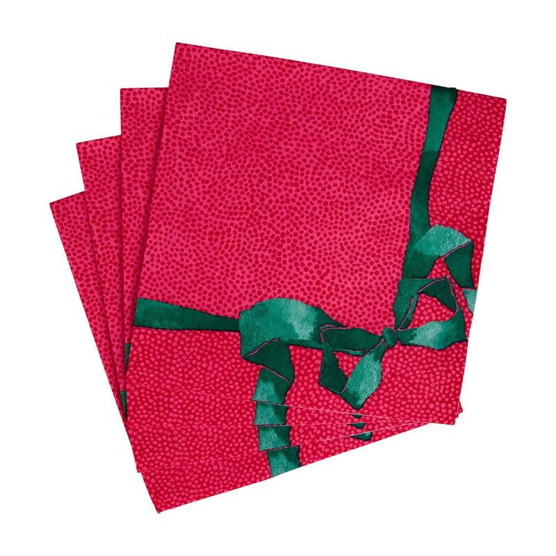 Caspari Tied With A Bow Red & Spruce Luncheon Napkins - 20 Per Package