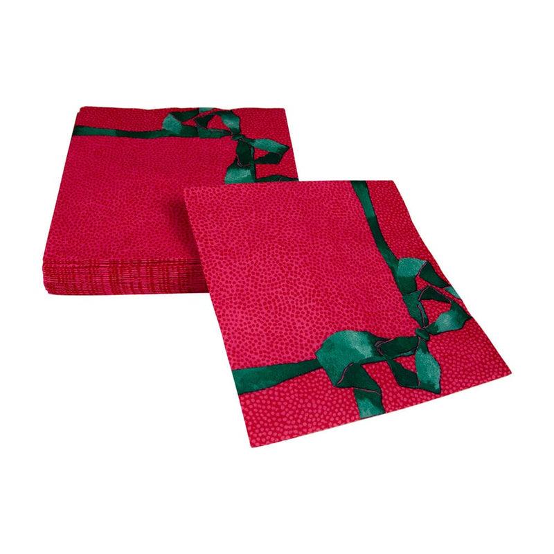 Caspari Tied With A Bow Red & Spruce Luncheon Napkins - 20 Per Package