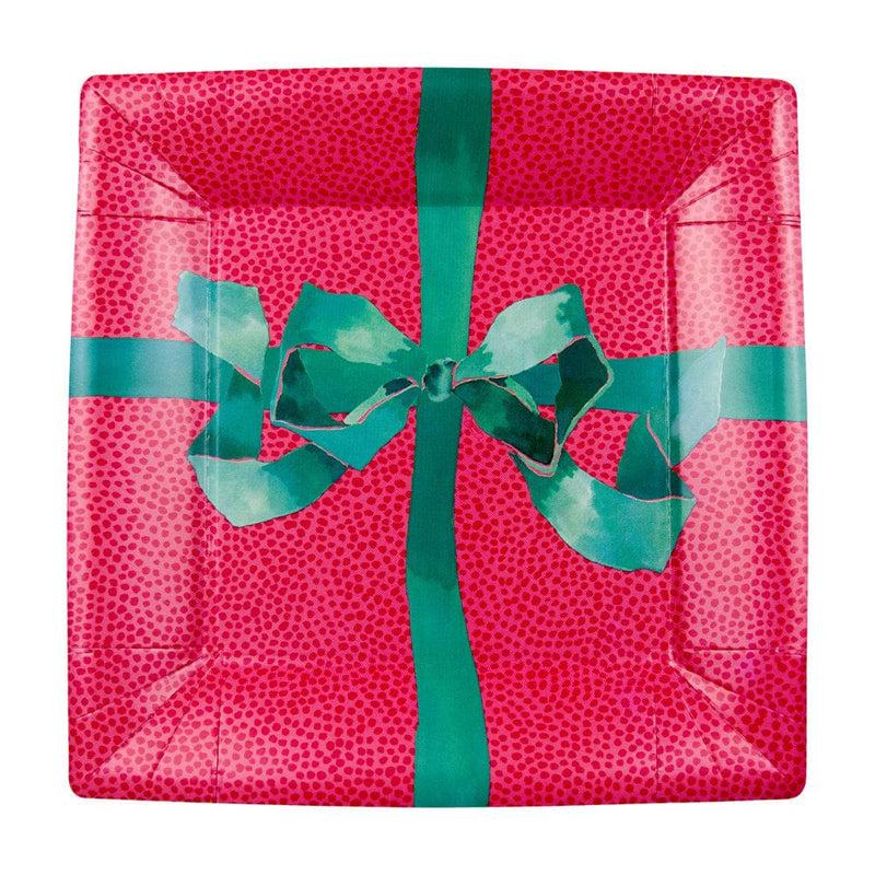 caspari Tied With A Bow Red & Spruce Sq Salad & Dessert Plates - 8 Per Package