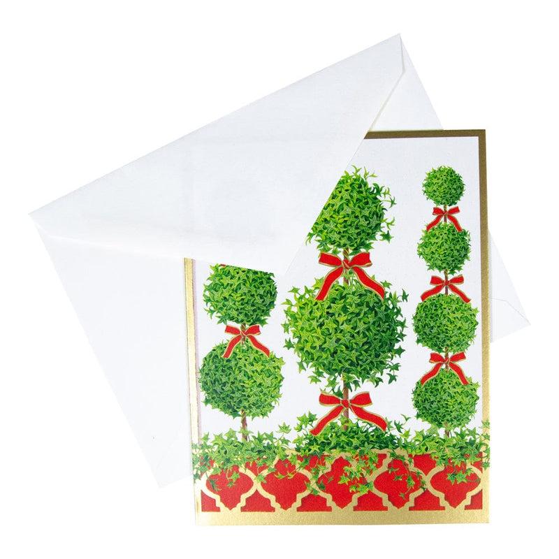 Caspari Topiaries Boxed Christmas Cards - 15 Christmas Cards & 15 Envelopes