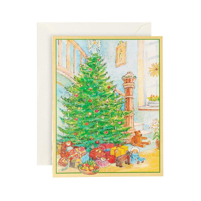 caspari Tree at Bottom of Stairs Mini Boxed Christmas Cards - 15 Cards & 15 Envelopes