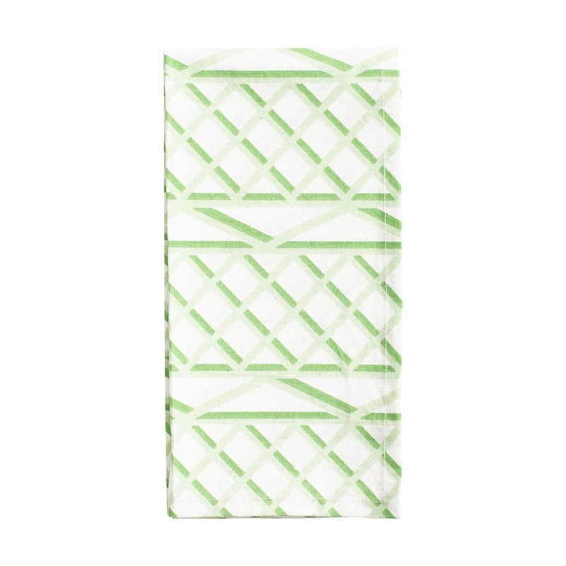 caspari Trellis Cotton Dinner Napkins in Green & White - Set of 4