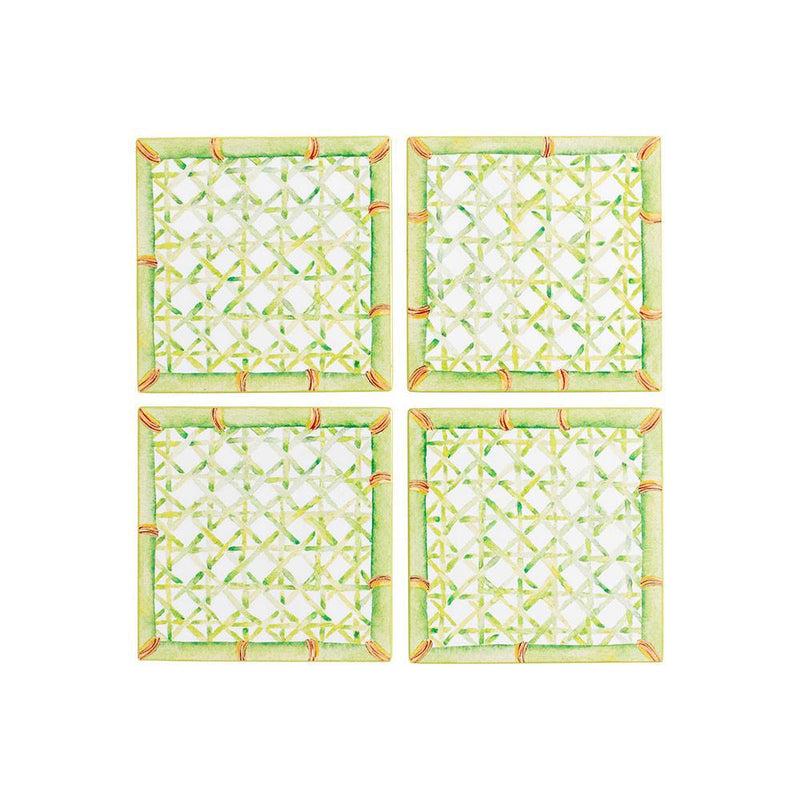 Caspari Trellis Square Lacquer Coaster In Holder - Set Of 4