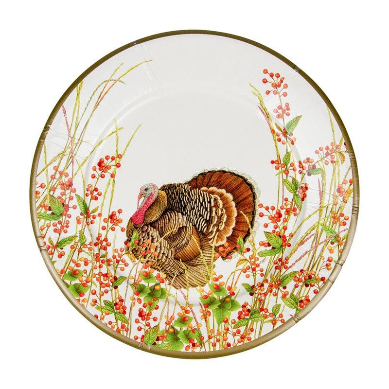 Caspari Turkey And Berries Dinner Plates - 8 Per Package