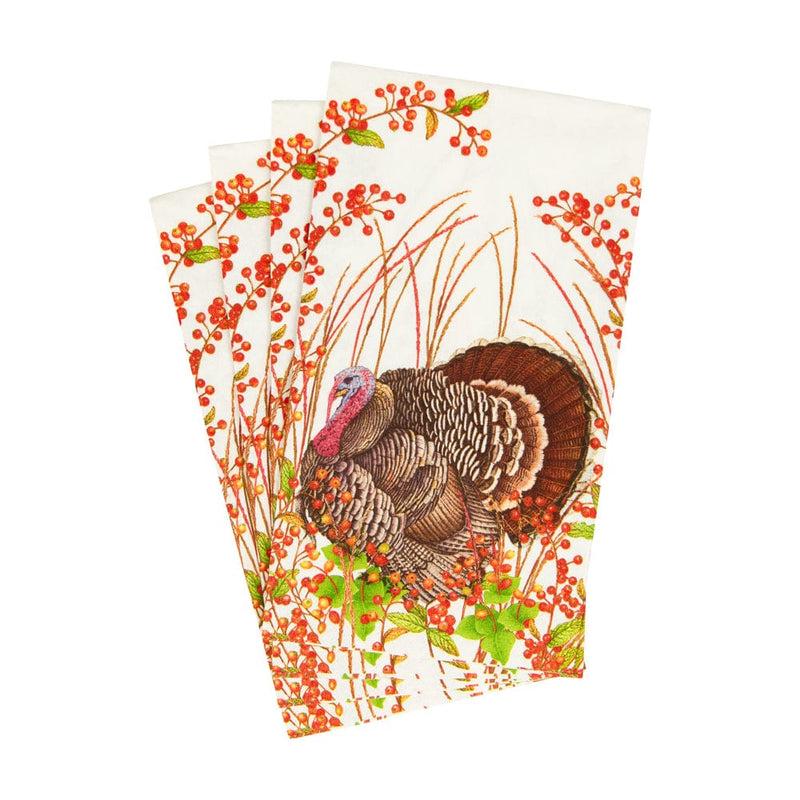 Caspari Turkey And Berries Guest Towel Napkins - 15 Per Package