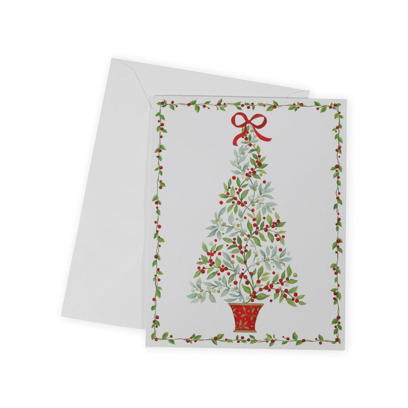 caspari Twining Greenery Tree Boxed Christmas Cards - 15 Cards & 15 Envelopes