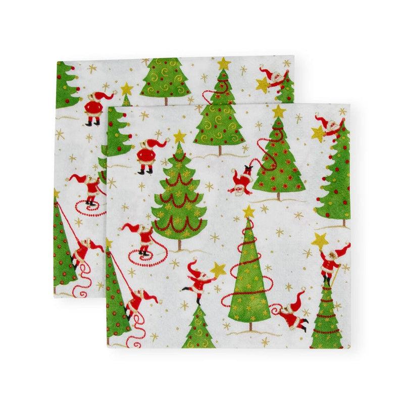Caspari Twirling Santas Cocktail Napkins - 20 Per Package