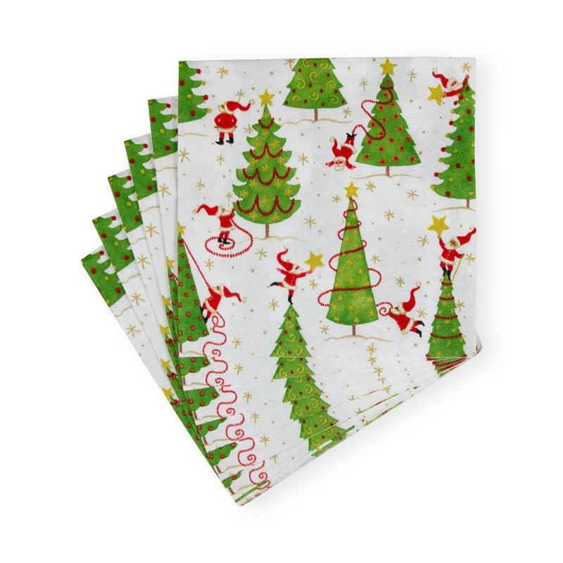 Caspari Twirling Santas Cocktail Napkins - 20 Per Package