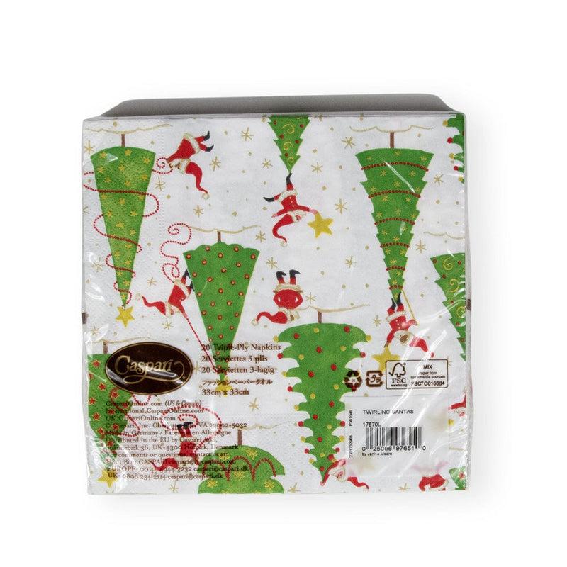 Caspari Twirling Santas Luncheon Napkins - 20 Per Package