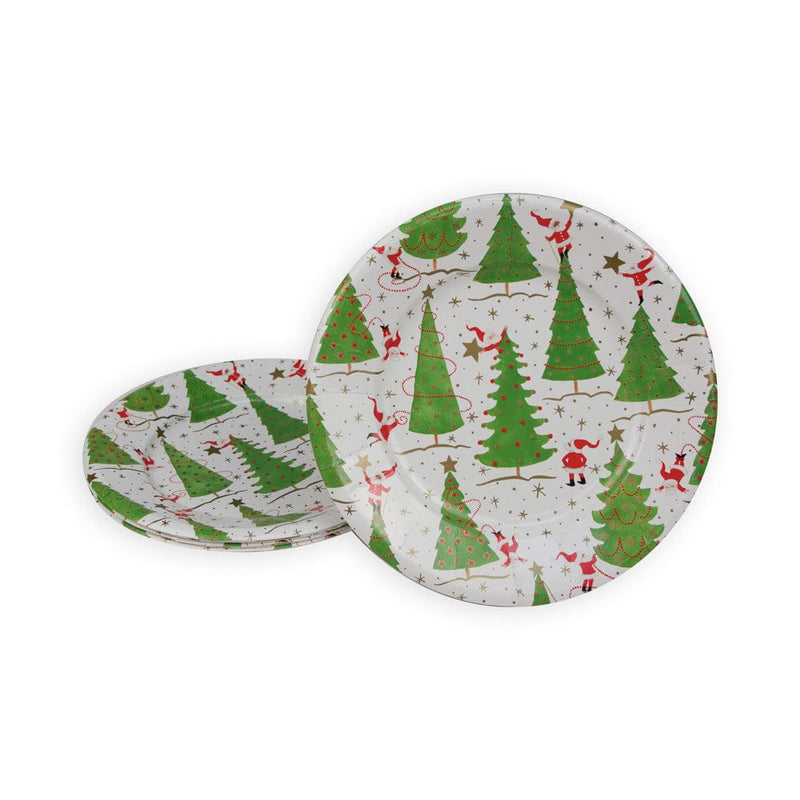 Caspari Twirling Santas Salad & Dessert Plates - 8 Per Package