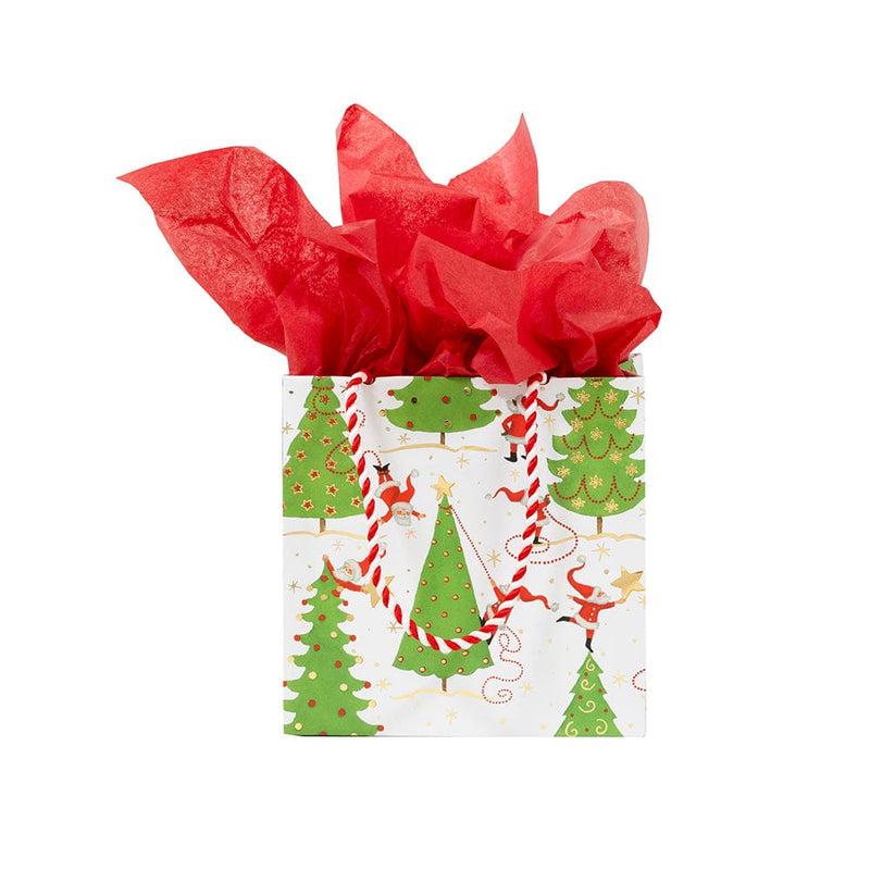 Caspari Twirling Santas Small Square Gift Bag - 1 Each