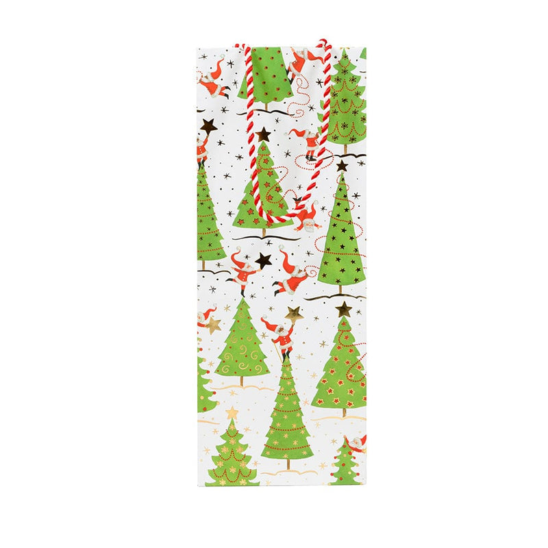 Caspari Twirling Santas Wine & Bottle Gift Bag - 1 Each