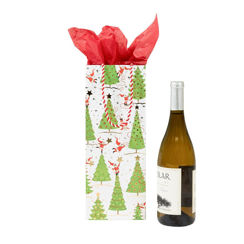 Caspari Twirling Santas Wine & Bottle Gift Bag - 1 Each