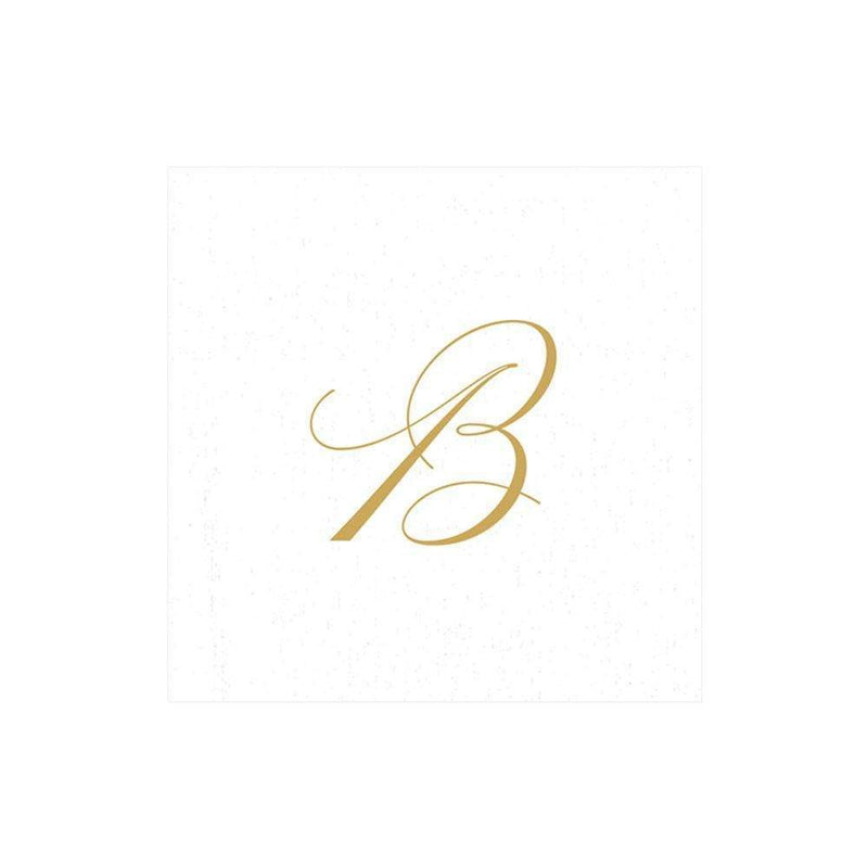 Caspari White Pearl & Gold Paper Linen Single Initial Boxed Cocktail Napkins - 30 Per Box