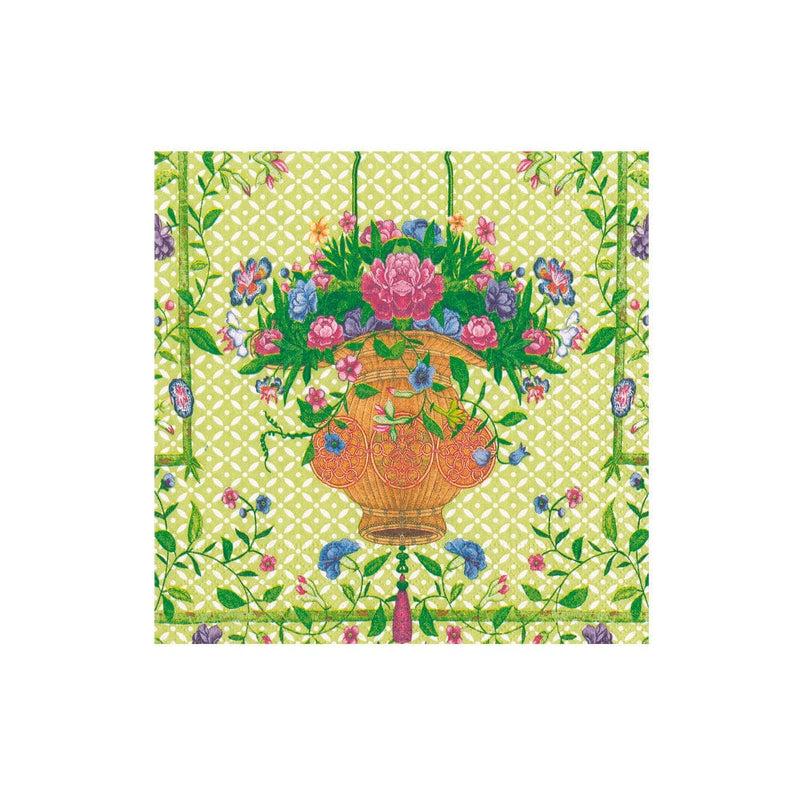 caspari Wicker Basket Paper Cocktail Napkins in Green - 20 per Package