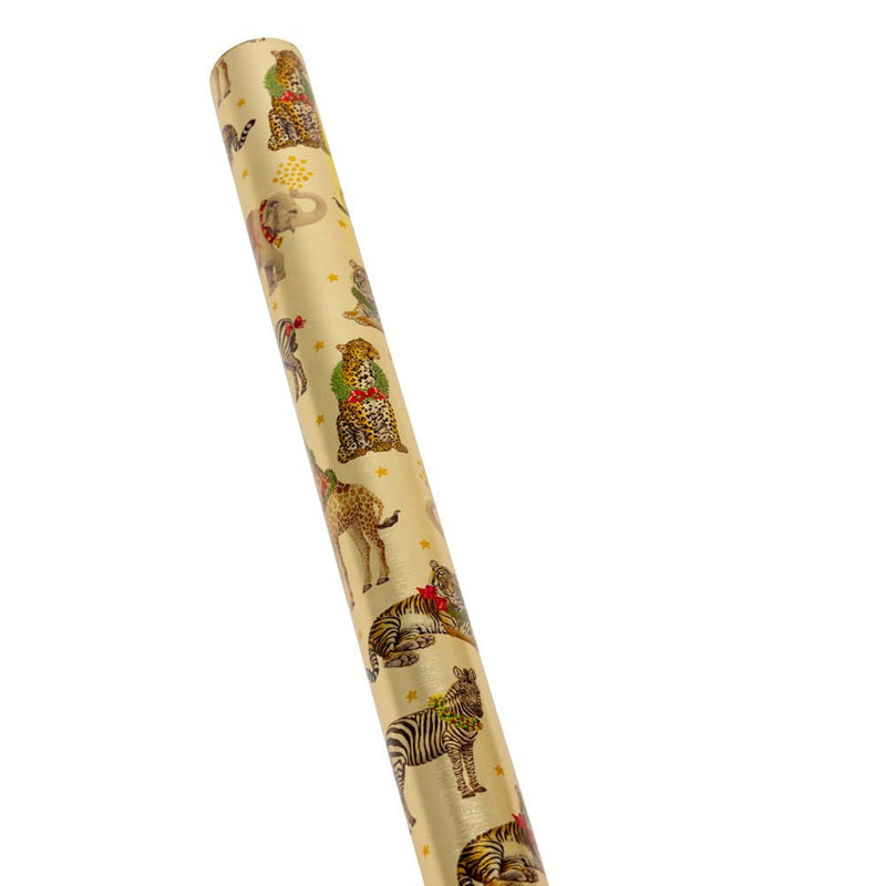 Caspari Wild Christmas Gold Embossed Foil Gift Wrap - One 30" X 6' Roll