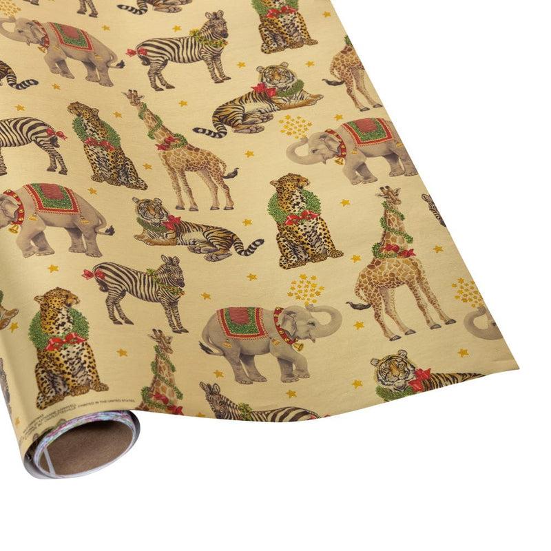 caspari Wild Christmas Gold Embossed Foil Gift Wrap - One 30" x 6' Roll