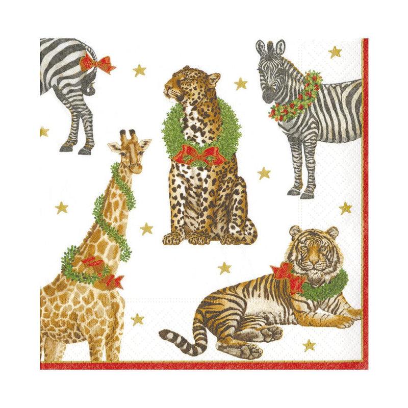 caspari Wild Christmas Ivory Luncheon Napkins - 20 Per Package