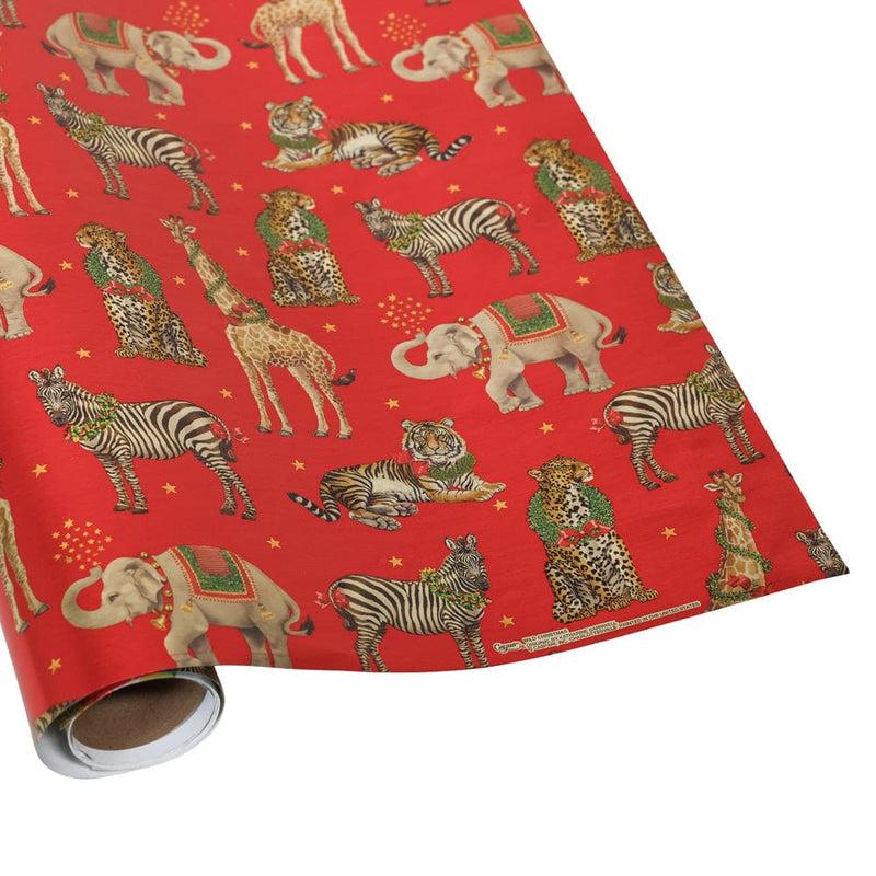 caspari Wild Christmas Red Embossed Foil Gift Wrap - One 30" x 6' Roll