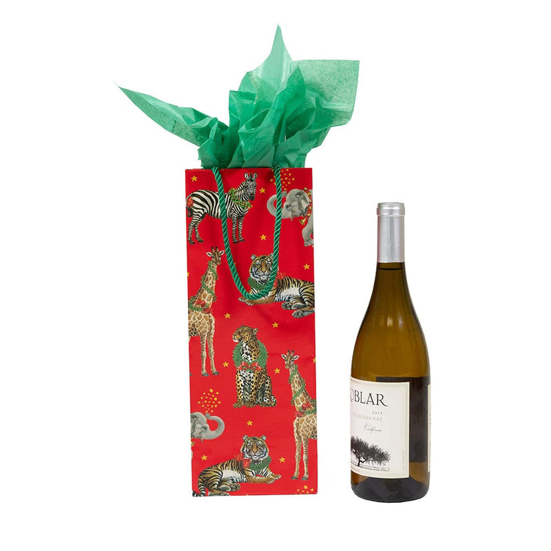 Caspari Wild Christmas Red Wine & Bottle Gift Bag - 1 Each