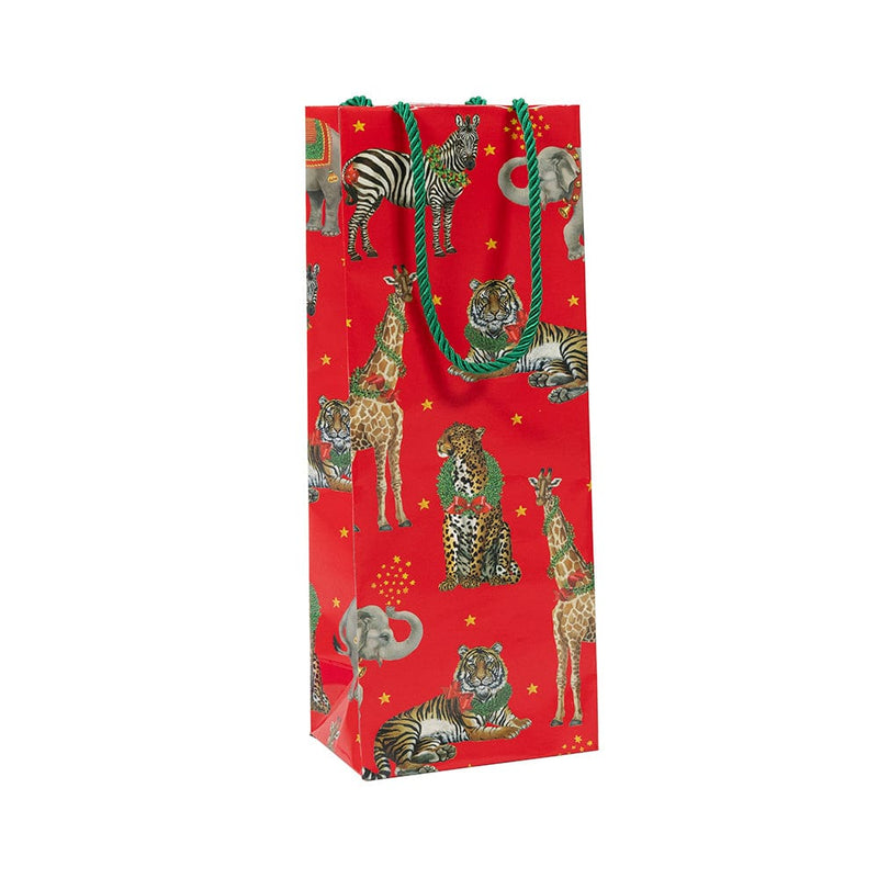 caspari Wild Christmas Red Wine & Bottle Gift Bag - 1 Each