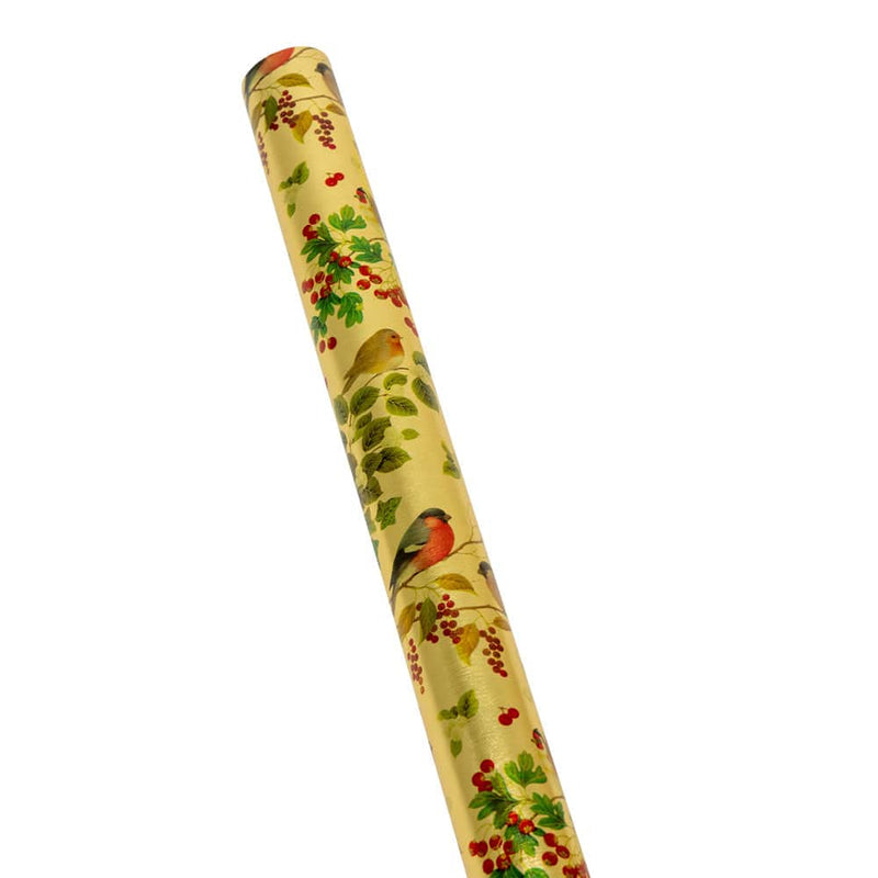 Caspari Winter Birds Gold Embossed Foil Gift Wrap - One 30" X 6' Roll