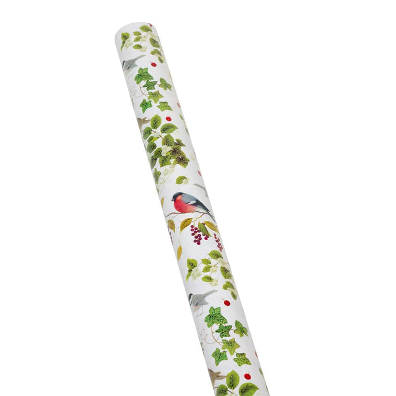 Caspari Winter Birds White Gift Wrap - One 30" X 8' Roll