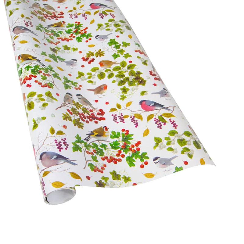 caspari Winter Birds White Gift Wrap - One 30" x 8' Roll