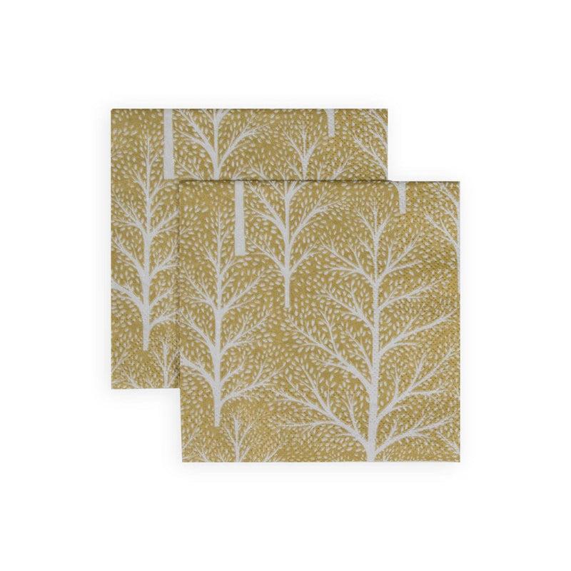 Caspari Winter Trees Gold & White Cocktail Napkins - 20 Per Package